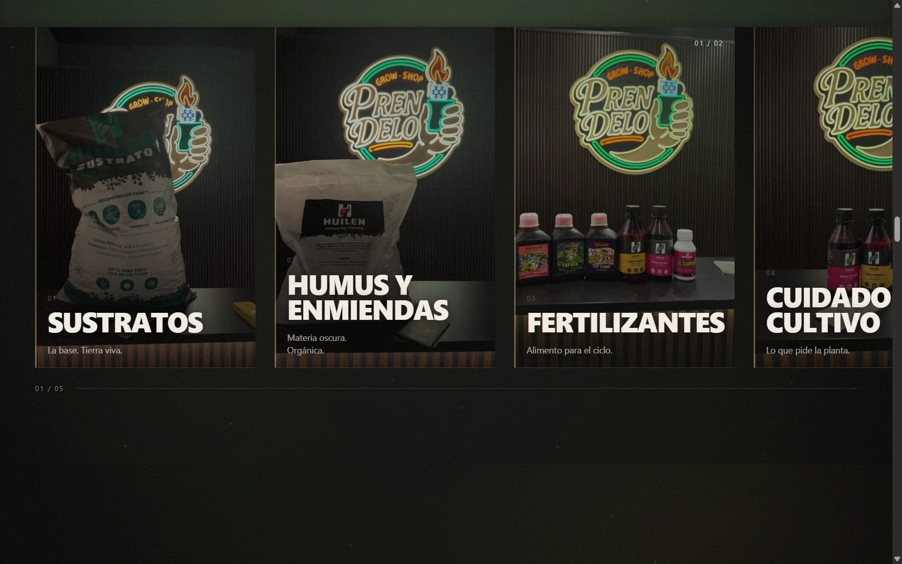 Préndelo — categorías GROW, sustratos y fertilizantes